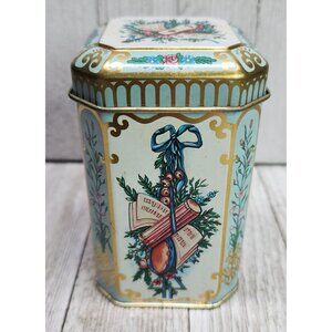 Vintage C.B.C Christmas Metal Tin Music Themed 4'' Tall with Lid Made in Taiwan